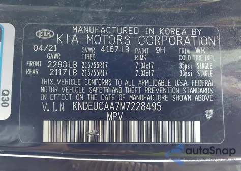 2021 Kia Seltos S из США, поврежденный, VIN KNDEUCAA7M7228495